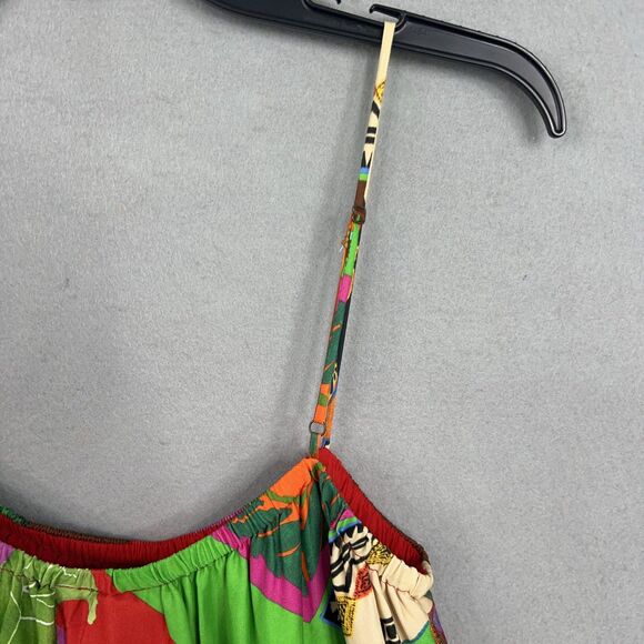 Farm Rio Dress Womens Large Bright Palila Fringed Midi Tropical Boho Beaded Loud - Picture 11 of 16